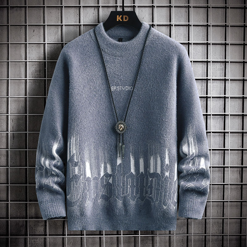 Verdickter warmer Winterpullover für Herren mit halbem hohem Kragen