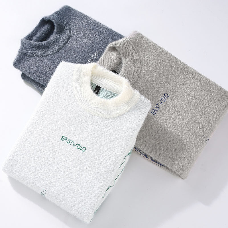 Verdickter warmer Winterpullover für Herren mit halbem hohem Kragen