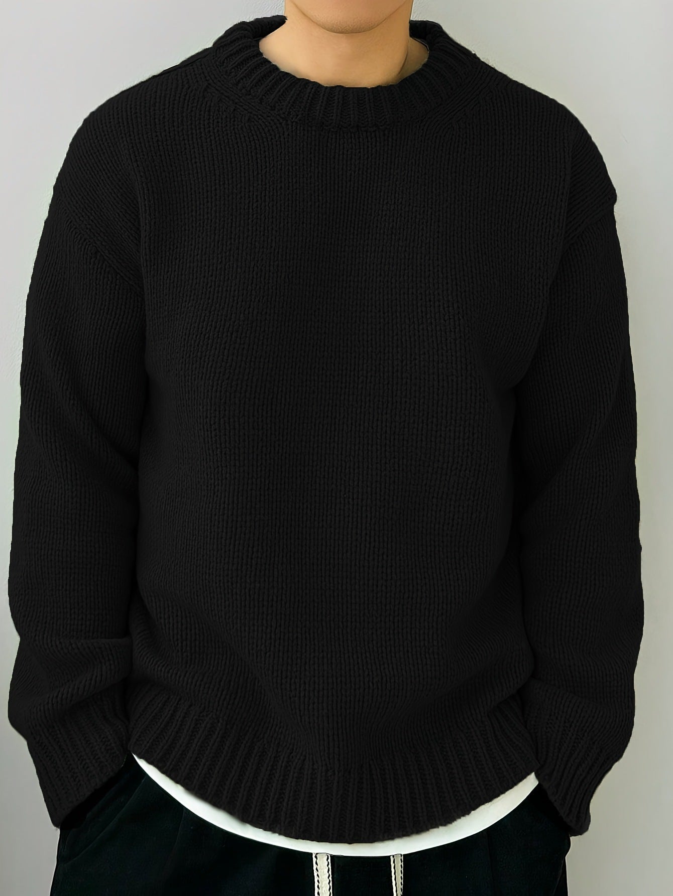 Einfarbiger locker gestrickter Pullover Freizeit im japanischen Stil Retro Langarm Rundhalspullover Herren