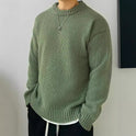 Einfarbiger locker gestrickter Pullover Freizeit im japanischen Stil Retro Langarm Rundhalspullover Herren