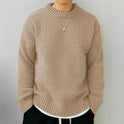 Einfarbiger locker gestrickter Pullover Freizeit im japanischen Stil Retro Langarm Rundhalspullover Herren