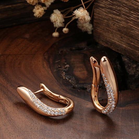 Neue einfache geometrische eingelegte Zirkonia-Ohrringe, elegante geometrische Doppelschicht-Zirkon-Englisch-Ohrringe, Farbe, Damen, trendiger Schmuck, Party-Zubehör