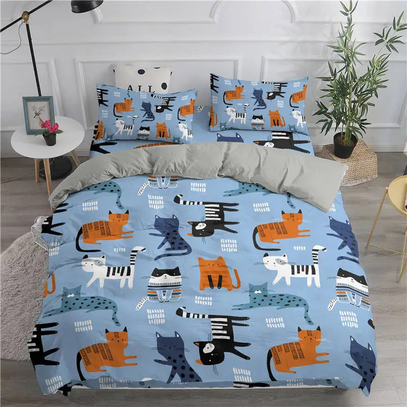 Cartoon Duvet Cover Suit Cute Kitten Pattern