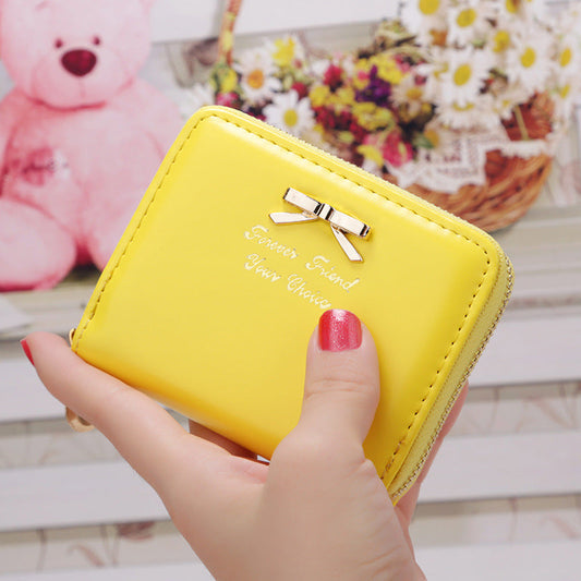 Kurze Clutch mit Schleife für Damen, mit Reißverschluss, Münzgeldbörse