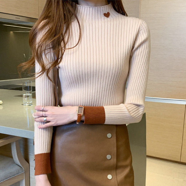 Slim-Fit Slimming Bottoming Shirt Vielseitiger Strickpullover mit halbhohem Kragen