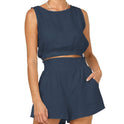 Women's Solid Color Sleeveless Short Top Shorts Suit