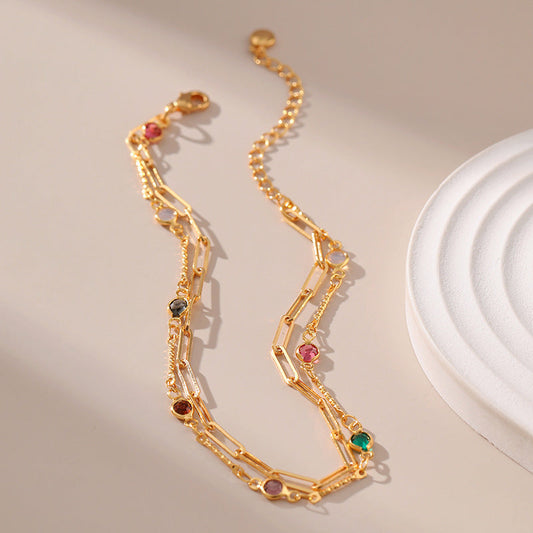 Goldfarbene mehrlagige Simplicity-Kette, messingplattiertes 18-karätiges Echtgold-Fußkettchen