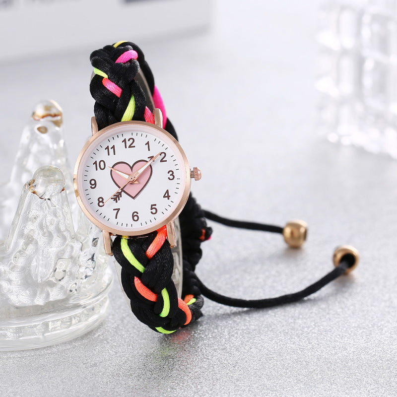 Koreanischen Stil Macaron Farbe Farbe handgemachte geflochtene Armband Pfirsich Herz Uhr