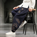Neu Herrenhose im chinesischen Stil mit Aufdruck, lockere Hose mit weitem Bein, Übergröße