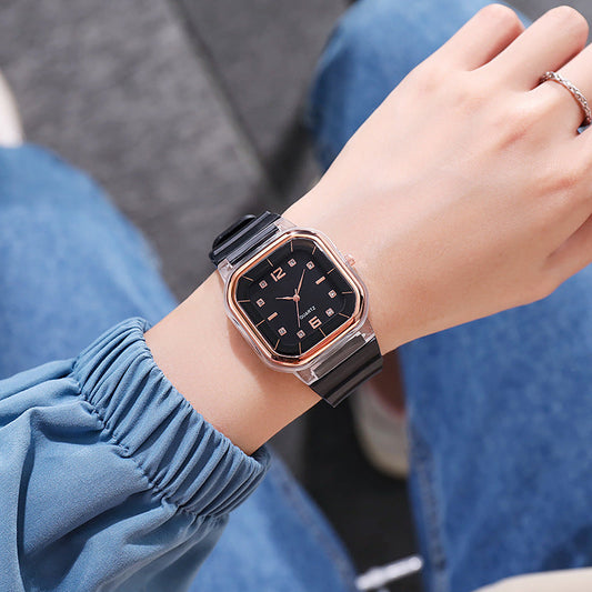 Student Style Kinder Silikon Diamant Trend Fashion Square Damenuhr