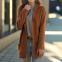 Neu Polo Kragen Einfarbig Langen ärmeln Strickjacke Lose Taschen Pullover Mantel Für Frauen