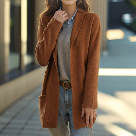 Neu Polo Kragen Einfarbig Langen ärmeln Strickjacke Lose Taschen Pullover Mantel Für Frauen