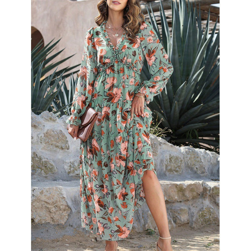 Damen Gerüschtes Lagenkleid mit langen Ärmeln Blumenpullover