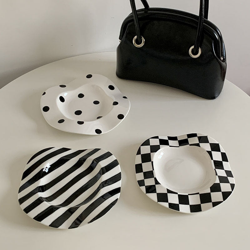 Wave Breakfast Plate Dots And Stripes Irregular Underglaze Porcelain Dessert Plate