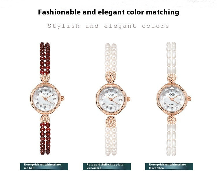 Nischen-Kreative und leicht luxuriöse Armbanduhr mit Perlenarmband für Damen