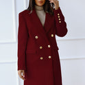 Lange Tweedjacke mit Metallschnalle für Herbst und Winter für Damen