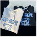 Amerikanischer Hiphop-Bär-Kapuzenpullover für Damen im Herbst und Winter im koreanischen Stil, lockere High Street, Übergröße, Retro-BF-Preppy-Style-Oberteil