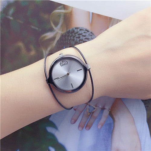 Retro-Armbanduhr für Mädchen, rund, mit einzelnem Stahldraht
