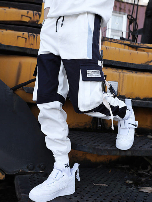 Kordelzug Hosen Hosen Hip Hop Lose Nähte Kontrast Farbe Casual Hosen Jungen Overalls