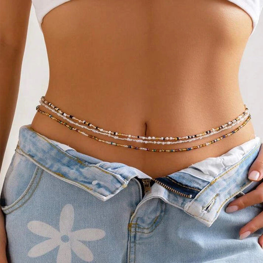 Mode Drei Trend Mischfarbe Perle Taille Kette Weibliche Strand Urlaub Stil Körper Ketten Anzug