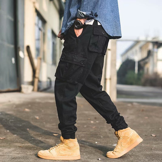 Overalls für Herren im amerikanischen Retro-Stil, lässig, lockere, verkürzte Hose, mehrere Taschen, Knöchelriemen