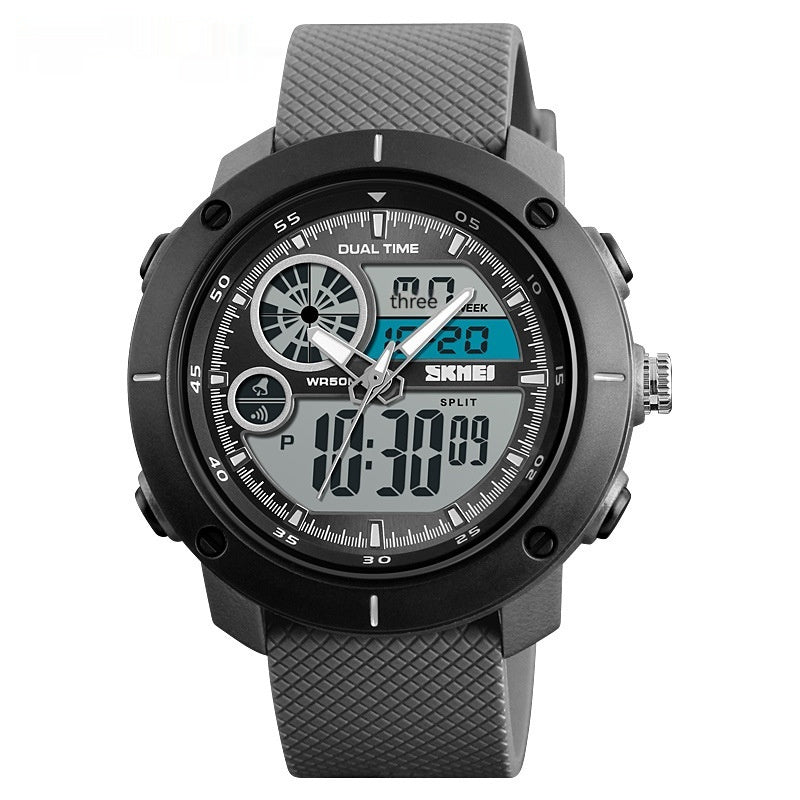 Wasserdichte Uhr mit Doppelanzeige, Outdoor-Sport, Student, Doppelzeitkalender, Chronograph, elektronische Uhr