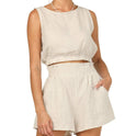 Women's Solid Color Sleeveless Short Top Shorts Suit