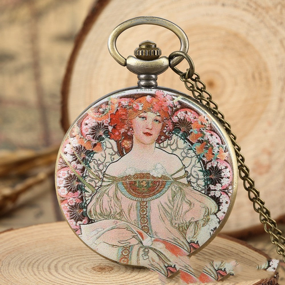 Taschenuhr mit Ölgemälde-Farbgöttin-Bild