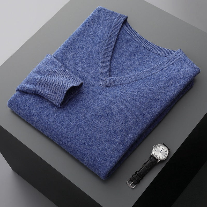 Lockerer, übergroßer Business-Strickpullover mit V-Ausschnitt für Herren
