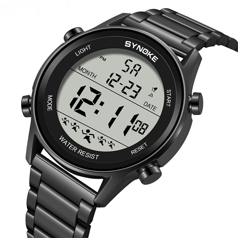 Stahlgürtel Sport Elektronische Uhr Wasserdicht Multifunktionale Große Bildschirm Leuchtende