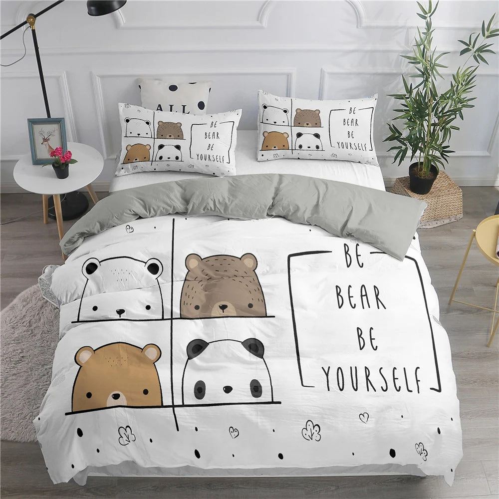 Cartoon Duvet Cover Suit Cute Kitten Pattern