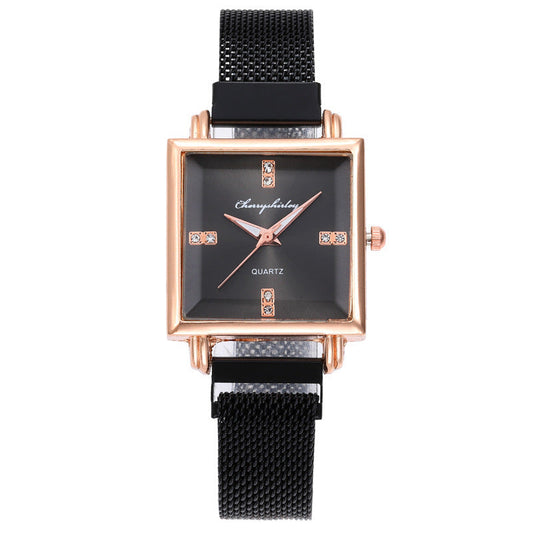 Quadratische einfache Temperament magnetische Snap Diamant Damenuhr