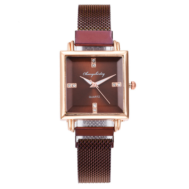 Quadratische einfache Temperament magnetische Snap Diamant Damenuhr