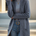Neu Polo Kragen Einfarbig Langen ärmeln Strickjacke Lose Taschen Pullover Mantel Für Frauen