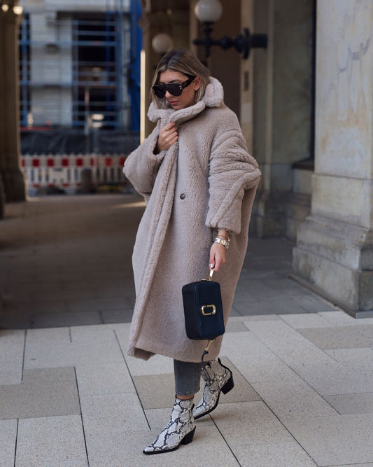 Teddybärmantel Lammfell Warmer, verdickter Plüsch Mittellanger Umweltschutzmantel für Damen