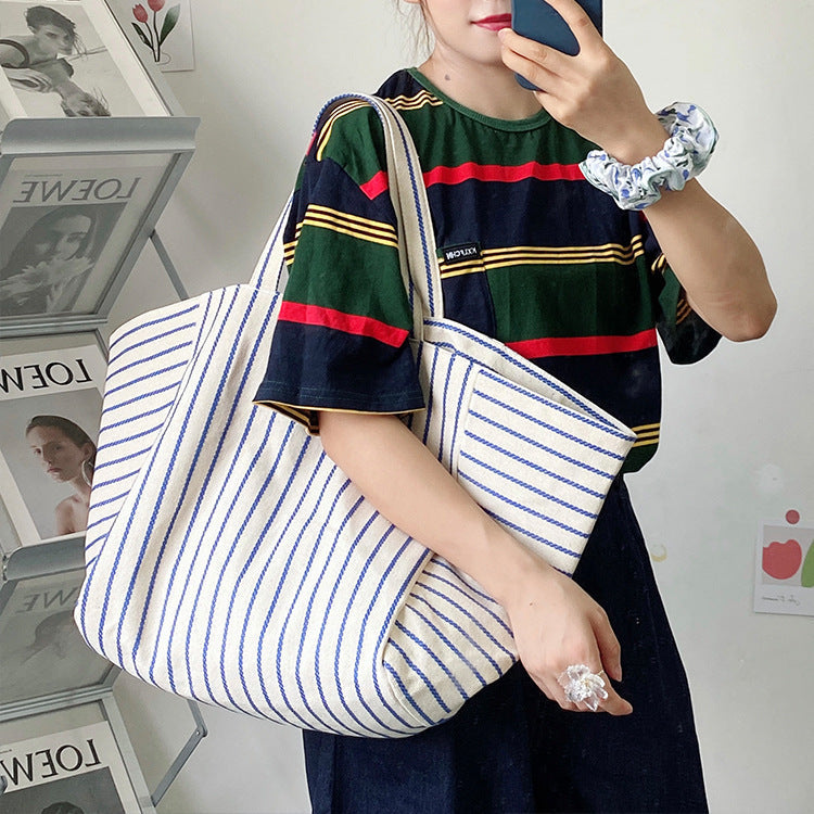 Canvas Tasche für Frauen Ins Schulter große Kapazität Leerlauf Stil gestreifte Mode