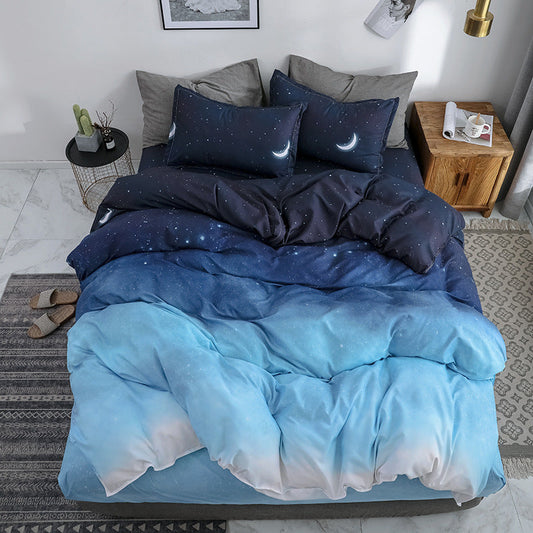 Vierteiliges Bettset Blue Night Sky Bettlaken Bettbezug Einzelbett Doppelbett