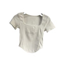Hot Girl Short High Waist Crop Top Women's Summer Sexy Tight Curved Hem Short Sleeve T-shirt