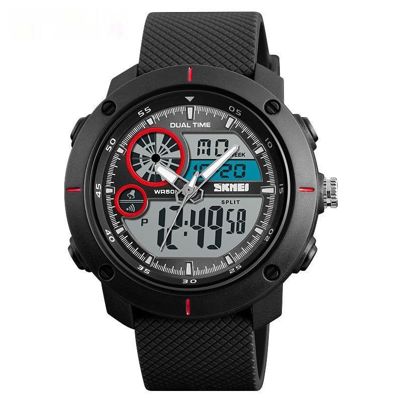 Wasserdichte Uhr mit Doppelanzeige, Outdoor-Sport, Student, Doppelzeitkalender, Chronograph, elektronische Uhr