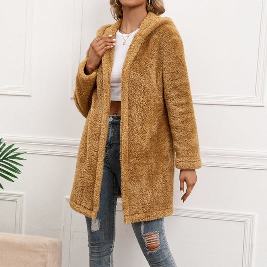 Trenchcoat aus Midi-Cardigan aus Lammwolle mit Kapuze