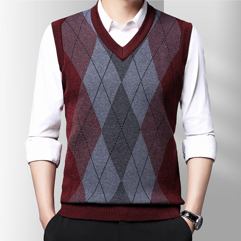 Winter Neue Herren Ärmellose Strick Pullover Casual Plaid Weste