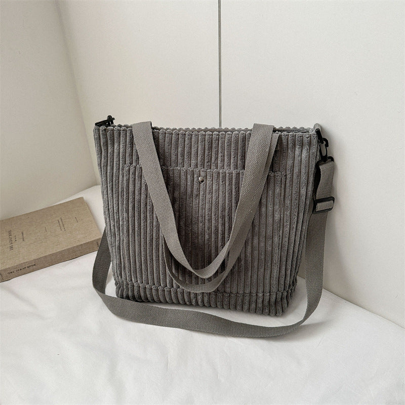 Cord-Schultertasche mit großem Fassungsvermögen für Pendler