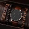 Herren-Quarzuhr, vielseitiges Perlenarmband