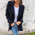 Damen Wollmantel Lässiger lockerer Revers Faux-Tasche Cardigan Wollmantel