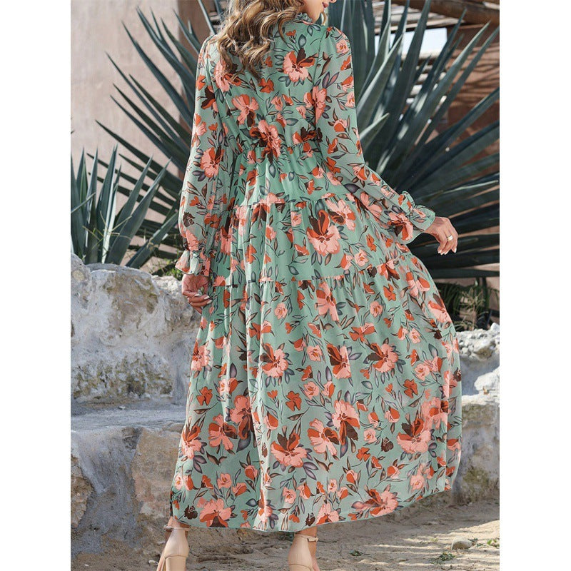 Damen Gerüschtes Lagenkleid mit langen Ärmeln Blumenpullover