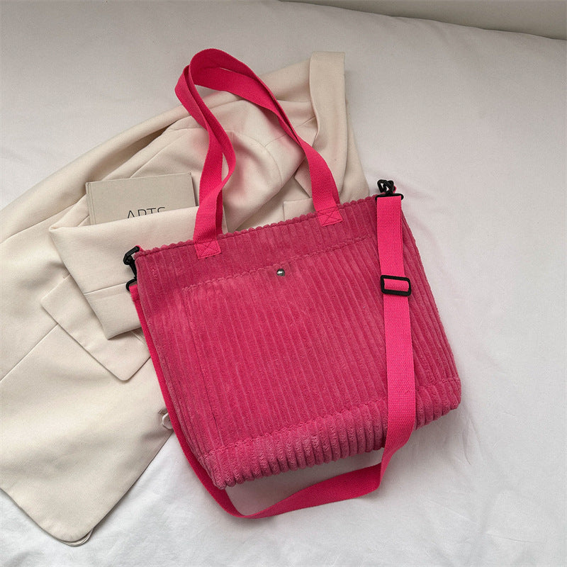 Cord-Schultertasche mit großem Fassungsvermögen für Pendler