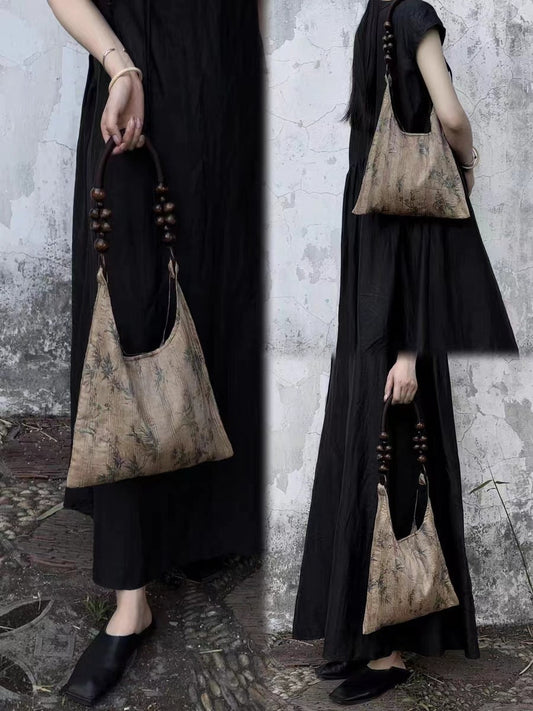 Neu Guo Feng Neue Chinesische Stil Wasser Muster Bambus Blatt Druck Zen Cheongsam Alte Stil High-end Satchel