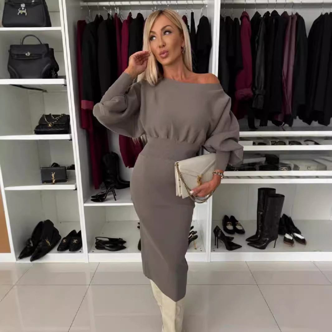 Damen Slim Fit Kleid aus Oversized-Strick
