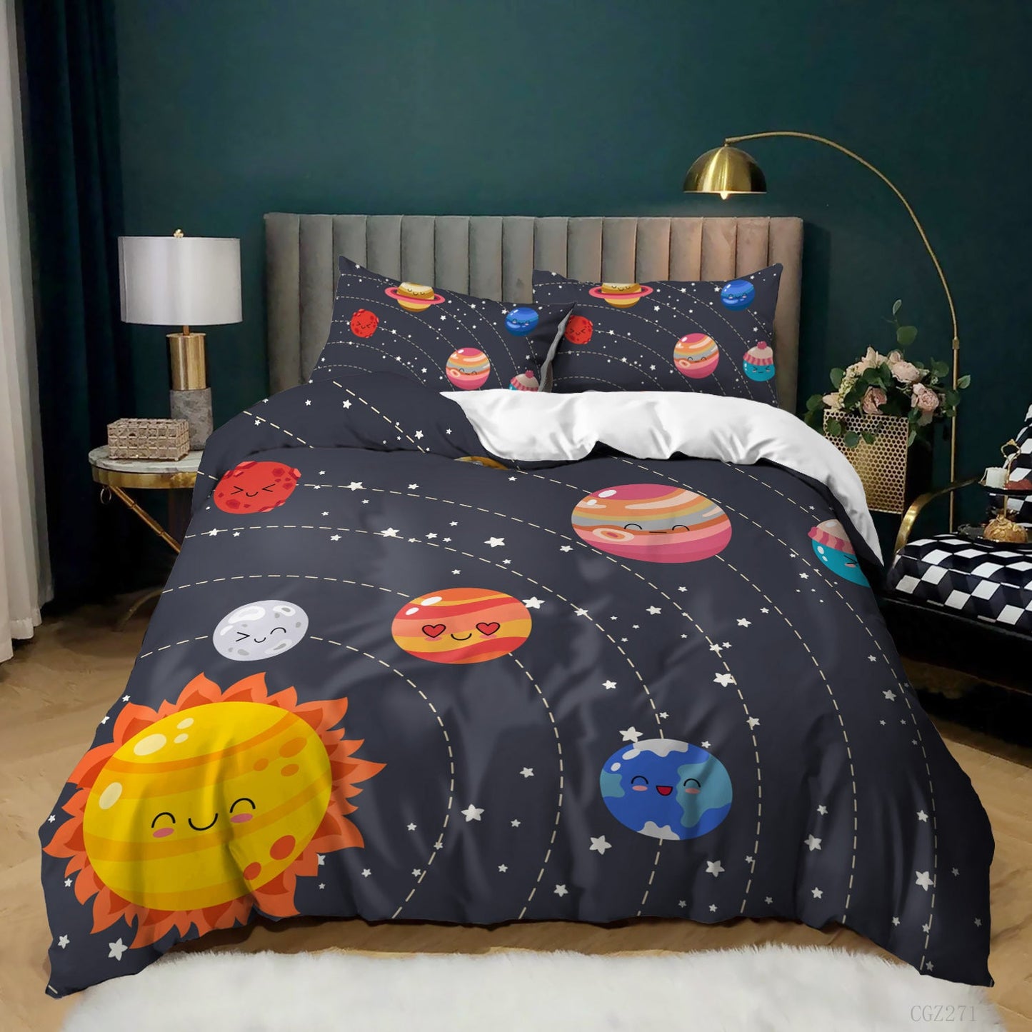 Spaceship Rocket Pattern Down Quilt Cover Suit Digital Printing Bedding For Kids Bedroom