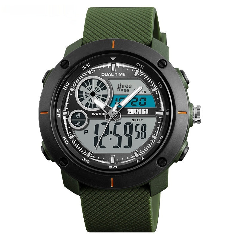 Wasserdichte Uhr mit Doppelanzeige, Outdoor-Sport, Student, Doppelzeitkalender, Chronograph, elektronische Uhr